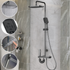 Bathroom Thermostatic Exposed Shower Mixer 3 heads Large Square Bar Set Chrome