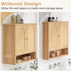 Wall Mounted Storage Cabinet 3-Tier Bathroom Cabinet w/ 2 Rattan Doors