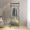 Bamboo Folding Clothes Rail 2 Tiers Hooks Bags Coat Stand Hanger Hallway Bedroom