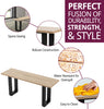Dining Bench with Black Metal U Shaped Legs, Wooden Bench (120cm), Kitchen Bench