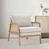 Mid-Century Modern Solid Wood Arm Chair Fabric Upholstered Armchair Rattan Chair