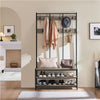 Industrial Large Coat Rack Stand with 24 Hooks and Shoe Bench for Entryway