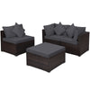 4 PCS Patio Rattan Conversation Set Sofa Ottoman Set Metal Frame w/Coffee Table
