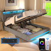 STORAGE GAS LIFT UP 4FT6 DOUBLE SIZE METAL BED FRAME W/ LED LIGHTS HEADBOARD UK
