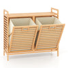 Freestanding Pull-out Laundry Cabinet with 2 Removable Bins-Natural