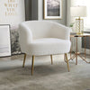 White Teddy Fabric Armchair Accent Chair Gold Metal Legs for Living Room Bedroom