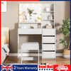 Dressing Table Vanity Makeup Desk Set with LED bulbs Mirror and Stool 5 Drawers