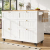 ROLLING KITCHEN ISLAND WITH DROP LEAF TOP, 3 STORAGE DRAWERS & TOWEL RACK, WHITE