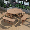 Garden Picnic Table & Benches Wooden Round Table with Parasol Hole 6/8 Seater