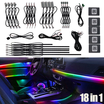 18 in 1 Full RGB LED Bead Symphony Dream Car Interior Ambient Lighting Kit APP