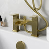 Bath Shower Mixer Waterfall Tap Kit Square Riser Rail Dual Heads Brushed Brass