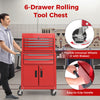 2-in-1 Garage Tool Storage Cabinet 6-Drawer Rolling Tool Chest w/Wheels & Hooks