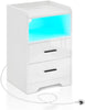 White Gloss Bedside Table with LED Light, 2 Storage Drawers & Charging Station
