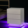 White Bedside Table with 3 drawers LED light High Gloss Front Board Bedroom