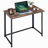 Vintage Brown Wooden Folding Computer Desk Industrial Metal Frame Dining Table