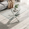 Coffee Dining Table Living Room Furniture Metal Base Tempered Glass Square Desk