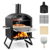 2-Layer Outdoor Pizza Oven Wood Fired Pizza Maker w/Handles Foldable Legs