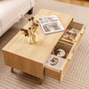 Rattan Coffee Table Mid Century Modern Center Table with 2 Storage Drawers