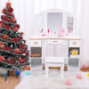 Wooden Kids Dressing Table, Girls Vanity Set w/ Mirror and Stool, White