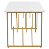 Rectangular Dining Table Kitchen Table w/ White Marble Effect Top and Gold Legs