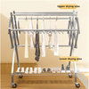 Clothes Airer Drying Rack w/ Shoe Rack & Casters Indoor Outdoor Laundry Stand
