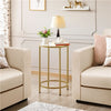 Round Side Table with Glass Top, Gold End Table with Metal Frame for Living Room