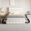 Upholstered Bed with LED Lights and 4 Storage Drawers Platform Bed Frame Beige