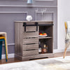 Retro Sliding Barn Door Sideboard with 2-Tier Shelves Storage Cabinet Kitchen