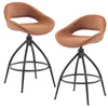 Hollow Backrest Swivel Bar Stool Set Brown PU Coated Iron Legs 2pcs