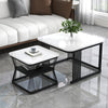 2Pcs Nesting Coffee Tables Set Square Stacking Side Tables Marble-Look White