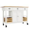 Rolling Kitchen Island Storage Trolley Cabinet with Large Wood Top, 3 Drawers