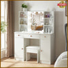 Dressing Table Bedroom Vanity LED Mirror Stool Set with Cabinet Drawer Shelves