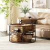 Coffee Table Round Lift Top Table with Hidden Storage Modern Steel Frame Brown