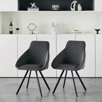2Pcs Grey Dining Chairs Velvet Padded Seat Dining Room Chair Modern High Back