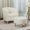 White Sherpa Accent Arm Chair Upholstered Single Sofa W/ Ottoman for Living Room