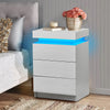 Bedside Tables White High Gloss LED Cabinets 3 Drawers Nightstand Modern Bedroom