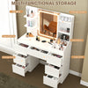 Large LED Dressing Table Vanity Makeup Desk With 7 Drawer & Shelves，White