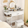 COSTWAY Computer Desk Writing Work Study Desk with Power Outlets-White
