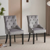 Set of 2 Grey Velvet Dining Chairs Tufted High Back for Dining Room Kitchen Home