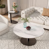 2pcs Round Coffee Table Set Thicken Solid Slate & Glass Tabletop Bedside Table