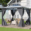 3x3.6m Dual-Roof Iron-Aluminum Gazebo w/Netting&Curtains Shelter Outdoor Pergola