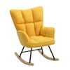 Ergonomic High Back Rocking Chair Linen Patchwork Rocker Armchair Recliner Seat