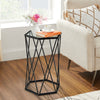 Glass Coffee Table Hexagonal Metal Frame Sofa Side Table Modern Narrow End Table