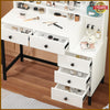 White Dressing Table Makeup Desk and 5 Drawers, 11 LED Bulbs Mirror Vanity Set