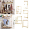 Bamboo Clothes Rail Rack Garment Hanging Coat Display Stand Shoe Storage Shelves