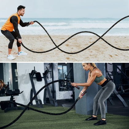 2025New 38mm Battle Ropes 15m, Heavy Duty w/Protective Cover, for Home/Gym