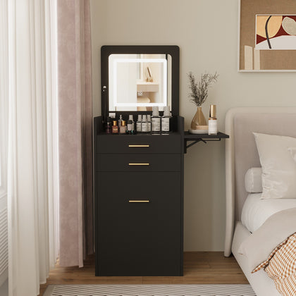 Modern Dressing Table Set with LED Mirror Vanity Makeup Desk Side Panel 2 Drawer