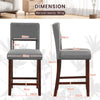 2 Pcs Linen Counter Height Bar Stool Chair Set w/ Hollowed Back Rubber Wood Legs