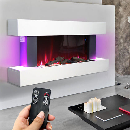 50inch White Fireplace Suite Surround Frame Electric Fire Wall Mounted LED Flame