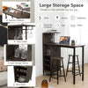 3 Piece Rustic Bar Table and Stool Set with Wine Rack & Storage Shelves, Brown